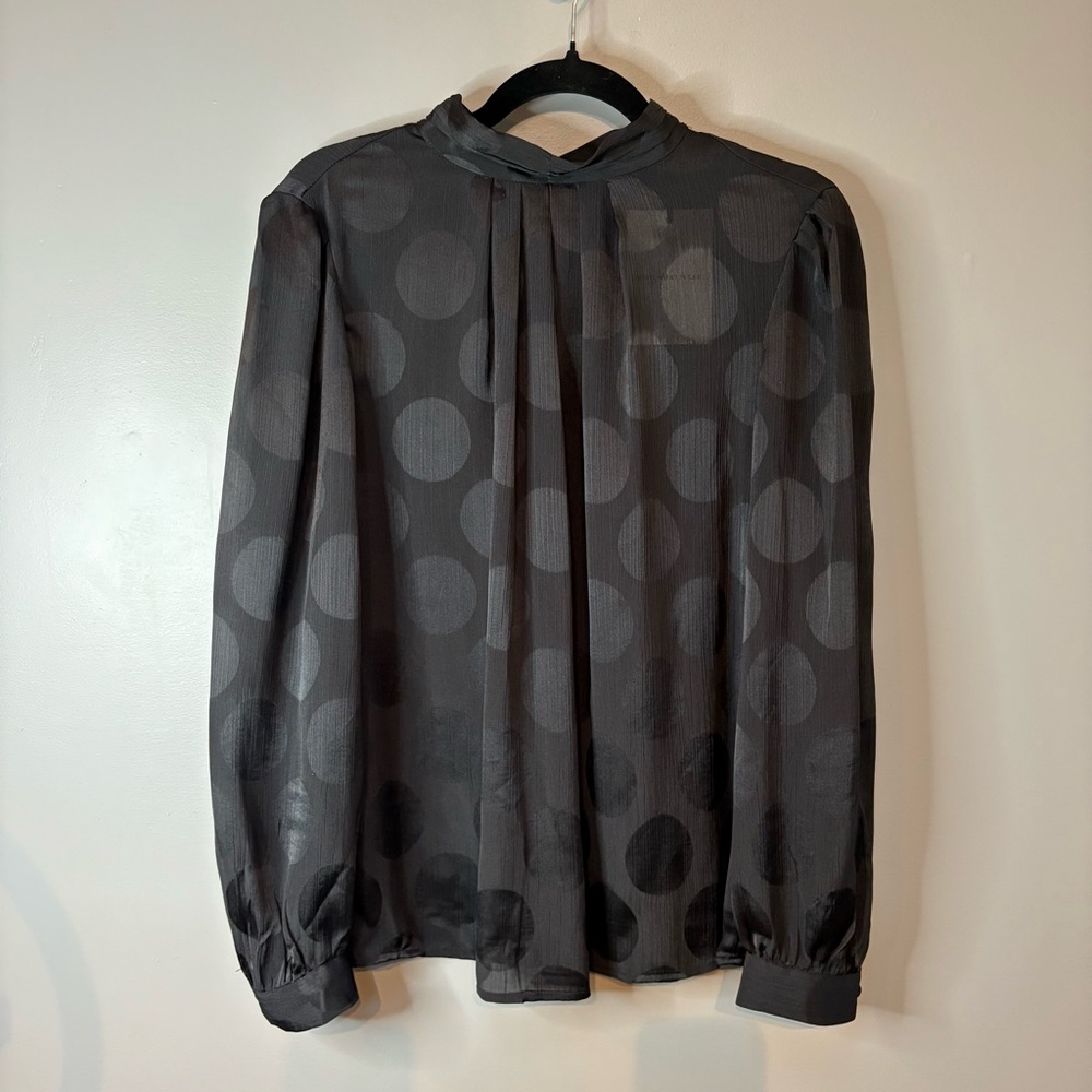 Who What Wear | NWT Black High Neck Blouse Polka Dot Sheer Long Sleeve Size M
